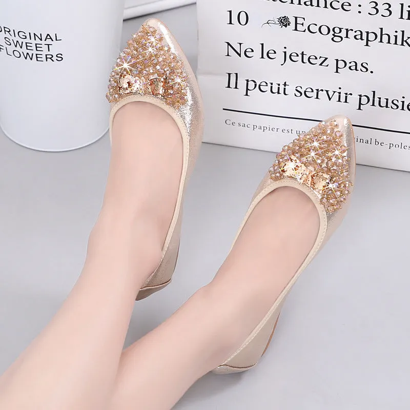 vanccy  Casual Comfort Dressy Flats For Wedding Bling Sparkly Bridal Shoes