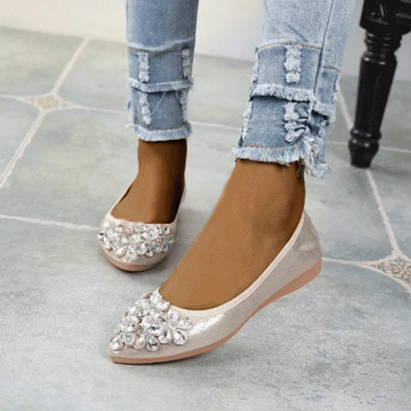vanccy  Casual Comfort Dressy Flats For Wedding Bling Sparkly Bridal Shoes