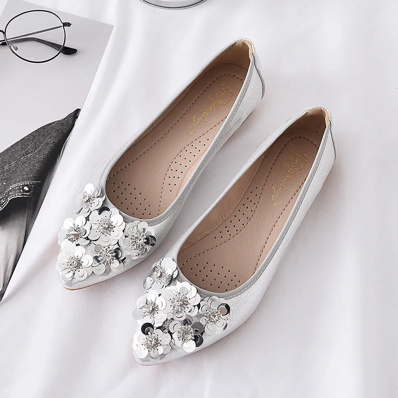 vanccy  Casual Comfort Dressy Flats For Wedding Bling Sparkly Bridal Shoes
