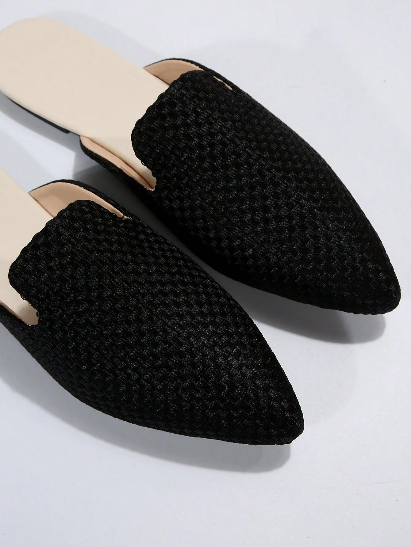 Women Plaid Pattern Point Toe Flat Mules, Elegant Outdoor Flats