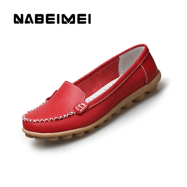 Women Soft Loafers Non-Slip Sturdy Sole Genuine Leather Shoes