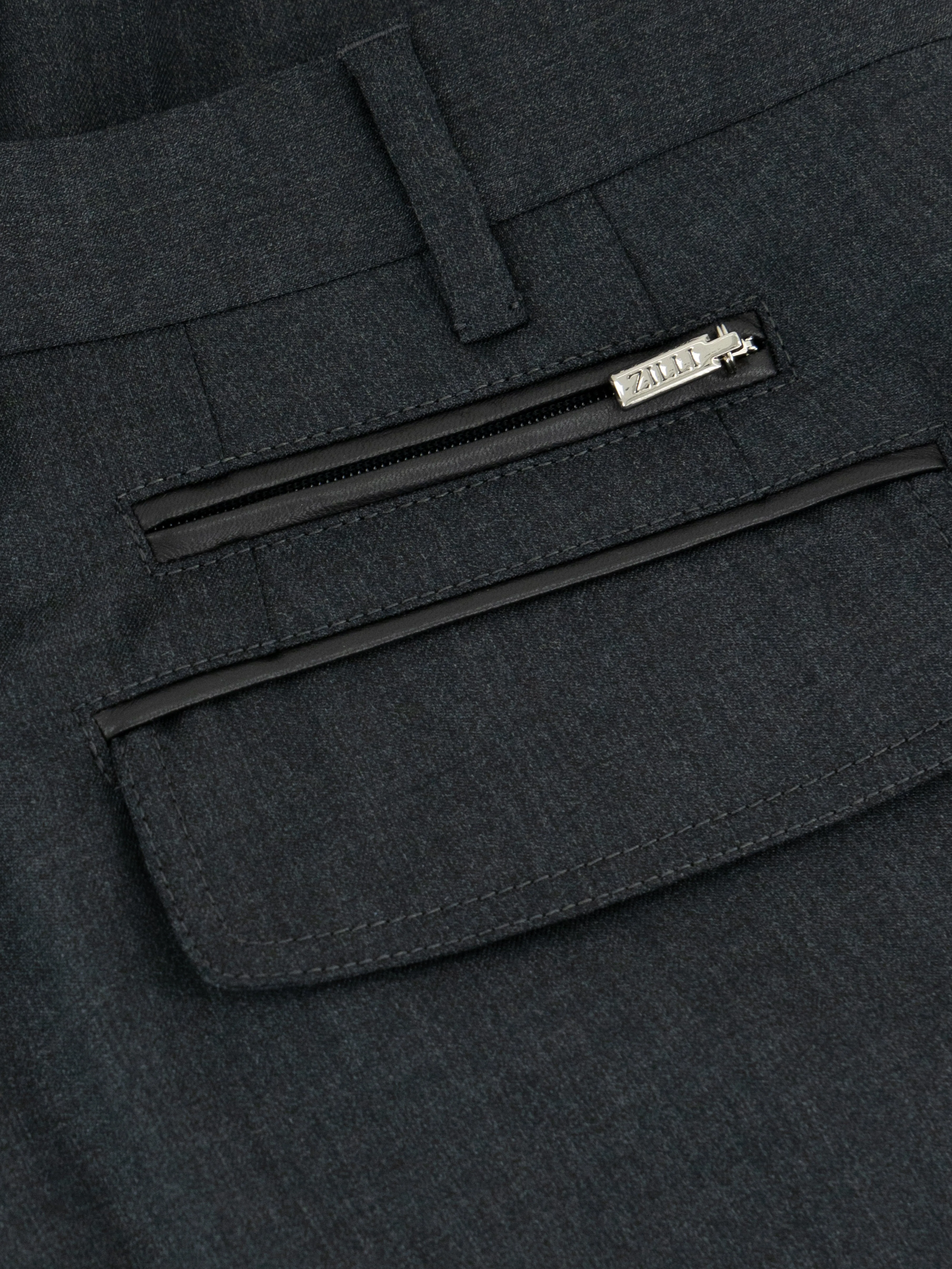 Wool Trousers with Leather Detailing Dark Charcoal