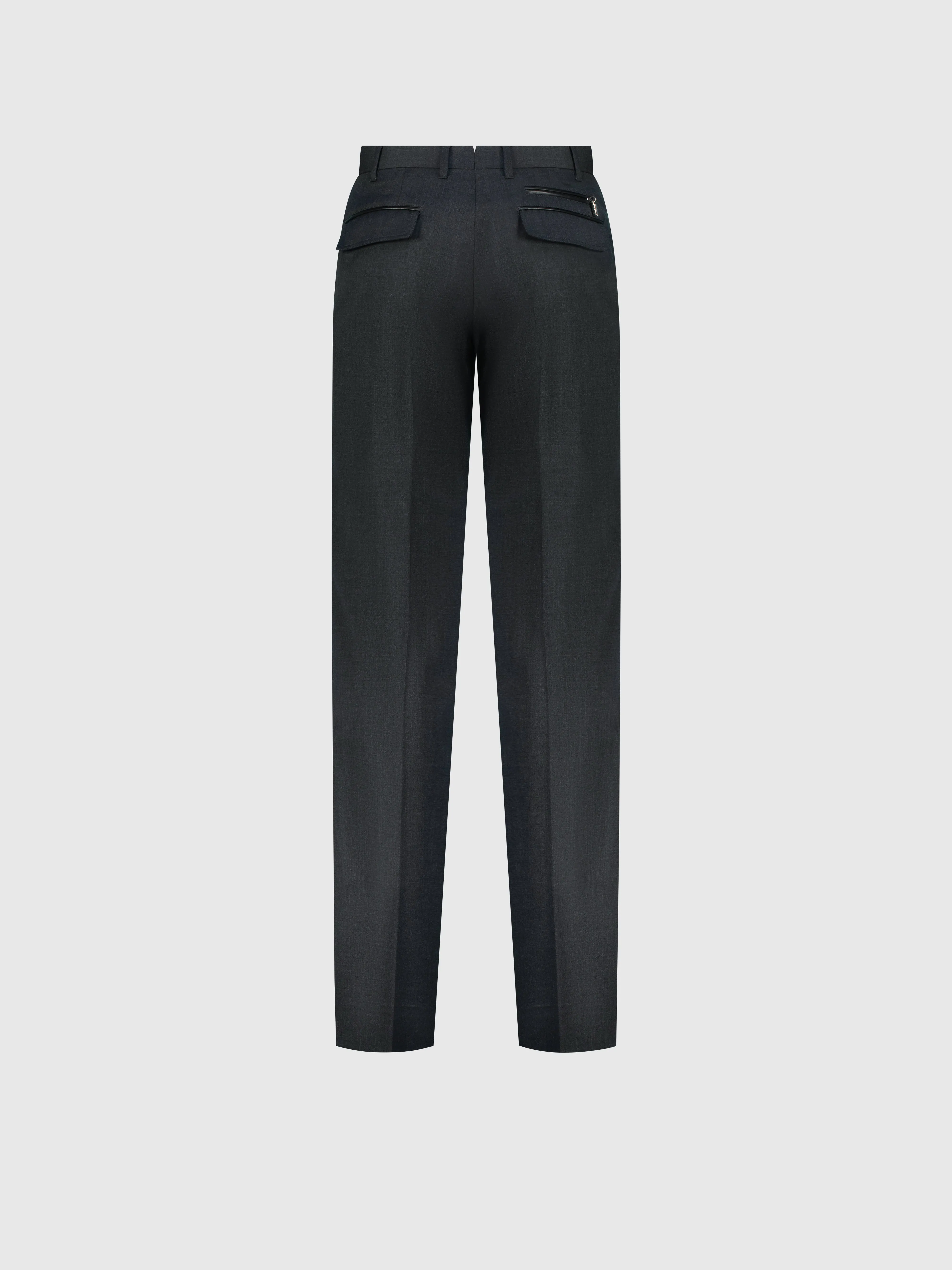 Wool Trousers with Leather Detailing Dark Charcoal
